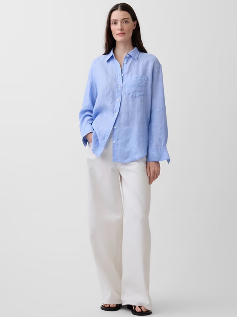 Gap Women’s Linen Chambray Oversized Button Down Long Sleeve Shirt Size XXL New